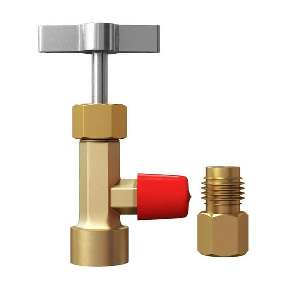 R134a A/C Can Tap With Tank Adapter For 1/4" And 1/2" AC Charging Hoses 1/2'' ACME Female 1/4'' SAE Male For Direct Connection