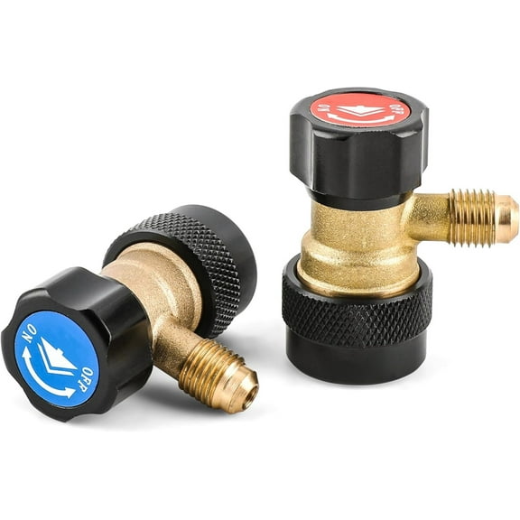 R134a Quick Coupler Adapter, Adjustable 134a Adapters, Quick Connectors for Car AC, HP LP Conversion Fittings for Evacuation Recharging, Built-in 1/4 Flares, Set of 2