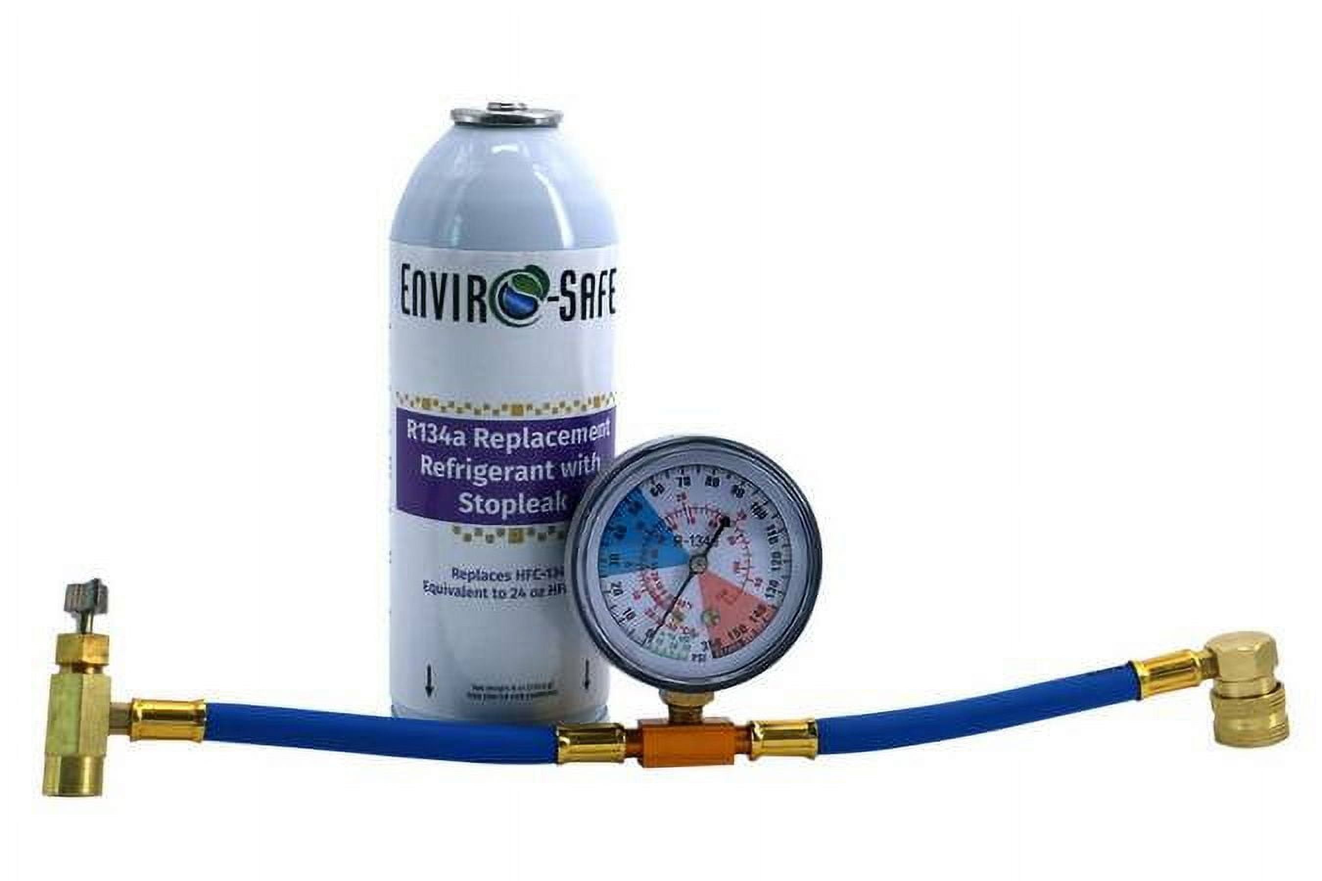 R134a Replacement Refrigerant with Stop Leak, 1 Can and Universal Brass Gauge, R-134a, R134
