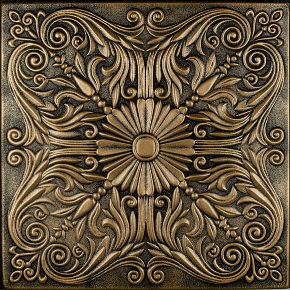 R139 - Spanish Silver Foam Glue-up Ceiling Tile in Antique Brass (129.6 Sq.ft / Pack) - 48 Pieces