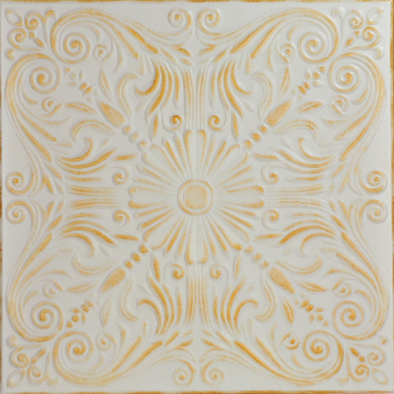 Spanish Silver White Washed Gold Faux Tin Glue-Up Ceiling Tile