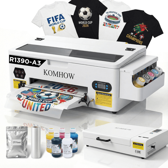 R1390 DTF Printer - A3 Tshirt Printing Machine, Direct to Film Heat Transfer Printer with White Ink Circulation System, DIY Print for Clothing(Includes Oven)