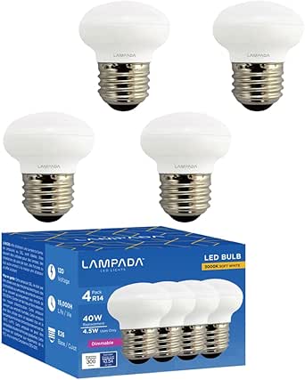 R14 LED Bulb 4W E26 Base Mini Reflector Floodlight Light Bulb Dimmable ...