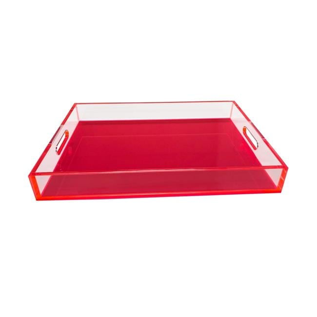 Neon Red Lucite Tray with Handles, 15.75"