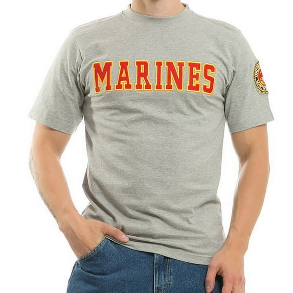 R17-MAR-HGR-03 Applique Text T-Shirt, Marines, Grey, Large