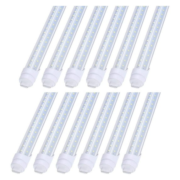 R17d Rotatable HO Base V Shaped 65W 8 Foot Led Lulbs Double Row,Need Bypass Ballast,Replace 150W Fluorescent Shop Lights Dual-Ended Power, Cold White 6000K,Clear Cover, 90-277V Pack of 12
