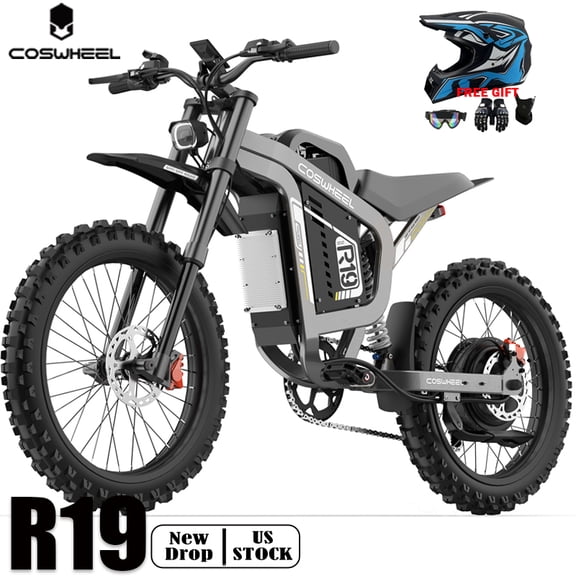 R19 9000W Peak Electric Dirt Bike for Adults - 72V 40Ah Battery, 60MPH Top Speed, 19" Off-Road Tires, Dual Suspension & Hydraulic Brakes, 7-Speed Gray