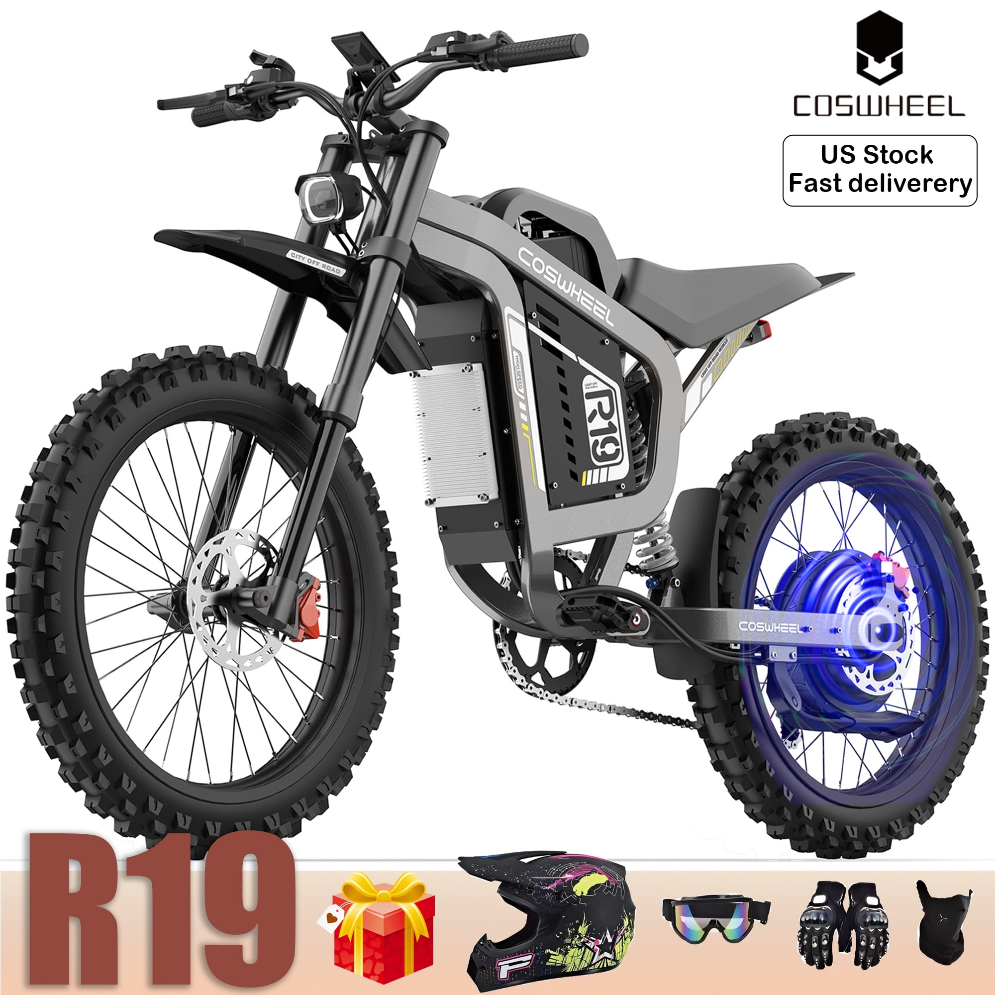 R19 COSWHEEL Electric Motorcycle for Adults,6000W Peak Power Dirt Bike with 72V 40Ah Battery,50MPH Max Speed & 120 Miles Long Range, Dual Hydraulic Disc Brakes, Full Suspension,19" Off-Road Tire
