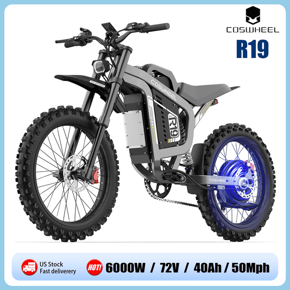 R19 Off-Road Electric Motorcycle for Adults,6000W Peak Power Motorcycle with 72V 40Ah Battery,50MPH Max Speed & 120 Miles Long Range, Dual Hydraulic Disc Brakes, Full Suspension,19" Tire