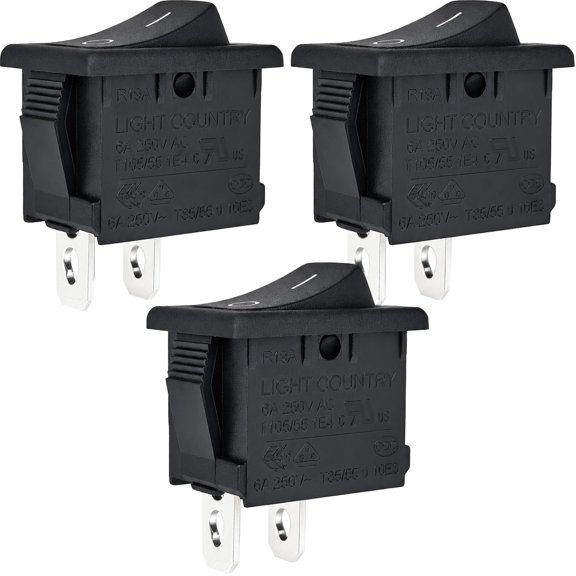 R19A Rocker Switch 250V AC 6A 2-Pin SPST ON-Off (3-Pack) Non-Illuminated Panel-Mount Control