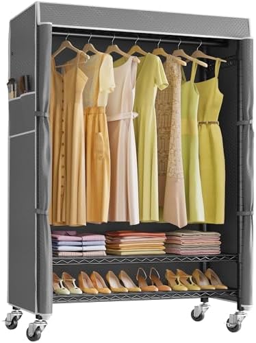 R1C Plus Garment Rack Rolling Clothes Racks with Locking Wheels, Heavy ...