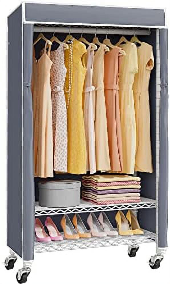 R1C Plus Rolling with Cover Portable Closet for Hanging Clothes Heavy