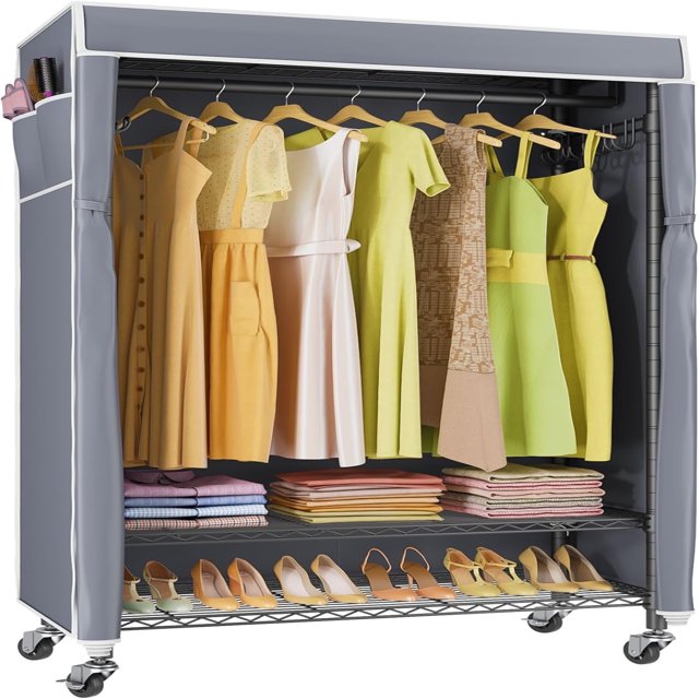 R1C Rolling with Cover Portable Closet for Hanging Clothes Heavy Duty