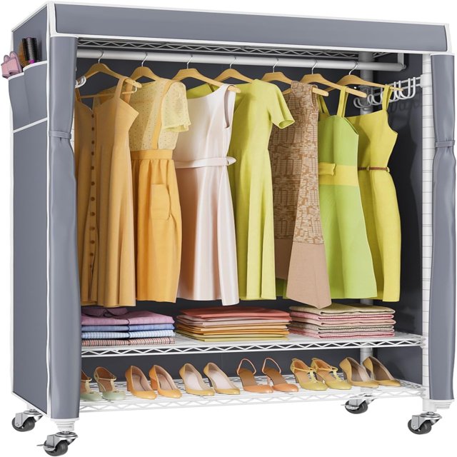 R1C Rolling with Cover Portable Closet for Hanging Clothes Heavy Duty