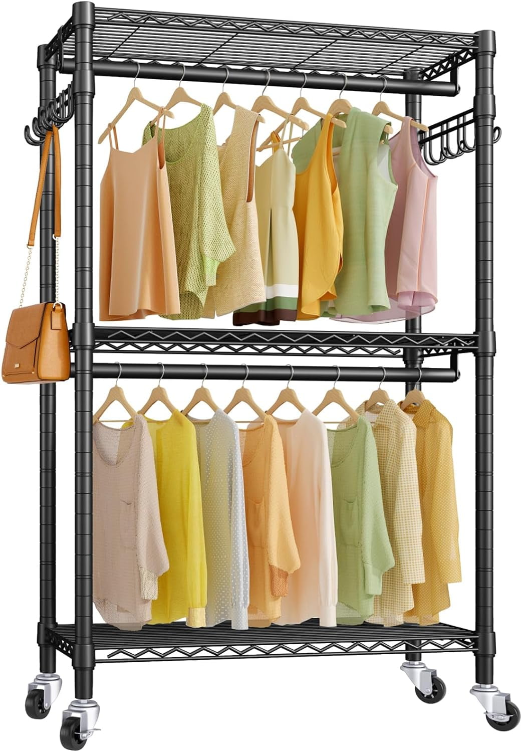 VIPEK Black Heavy Duty Rolling Garment Rack with Adjustable Shelves