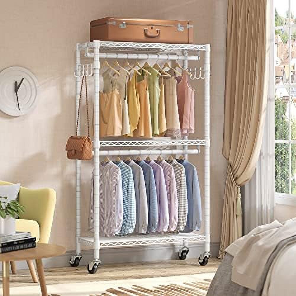 R2 Medium Heavy Duty Clothes Rack Rolling Clothing Rack Adjustable ...