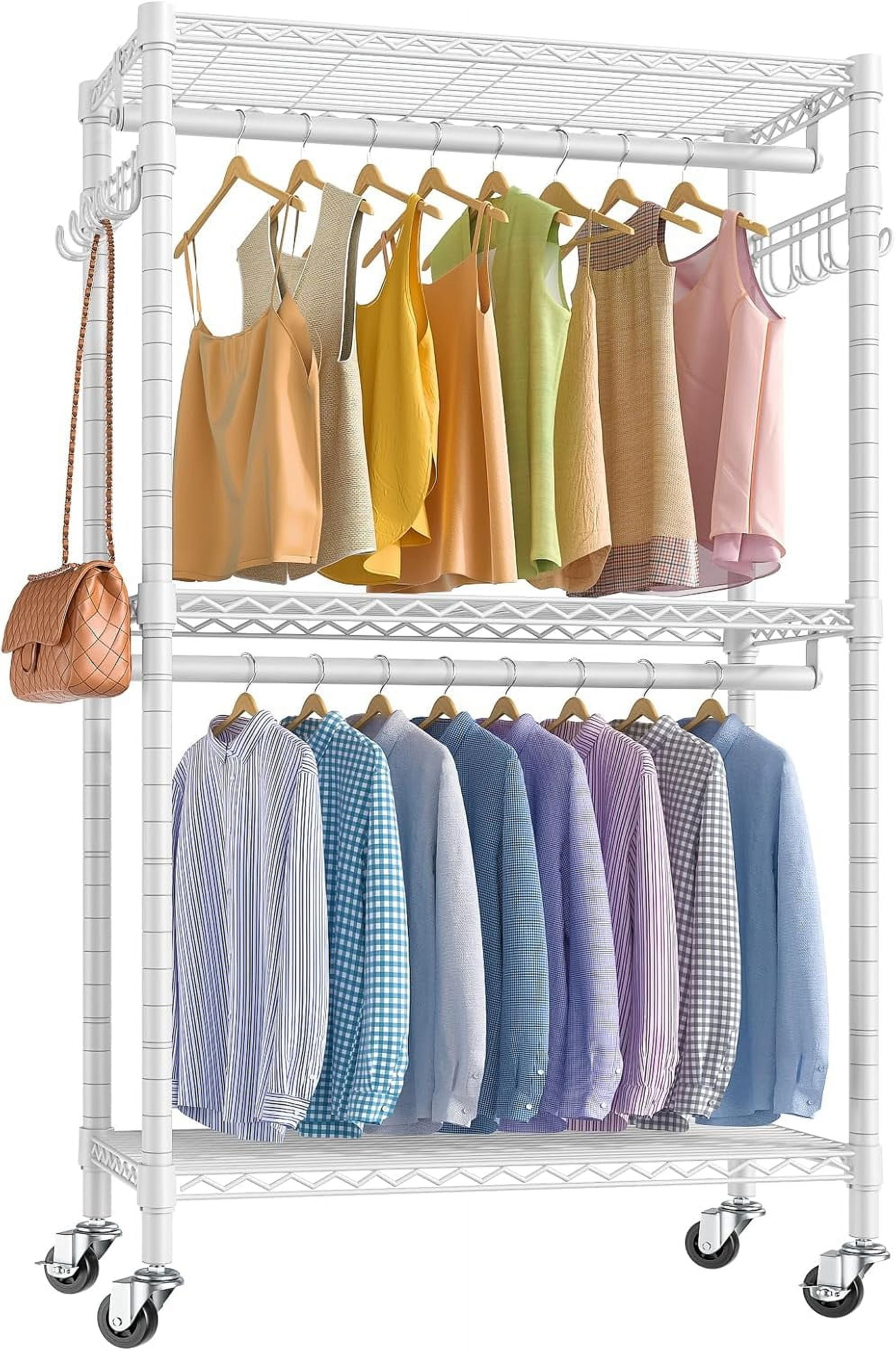 R2 Plus Heavy Duty Rolling Garment Rack 3 Tiers Adjustable Wire ...
