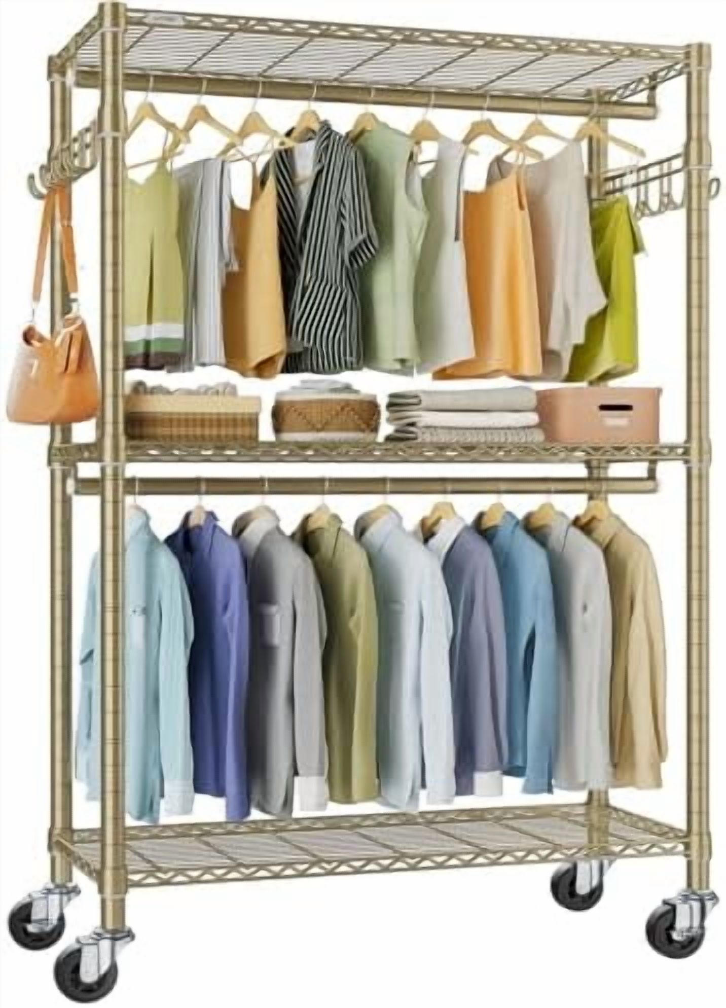R2 Plus Rolling Clothes Rack for Hanging Clothes Heavy Duty Garment ...