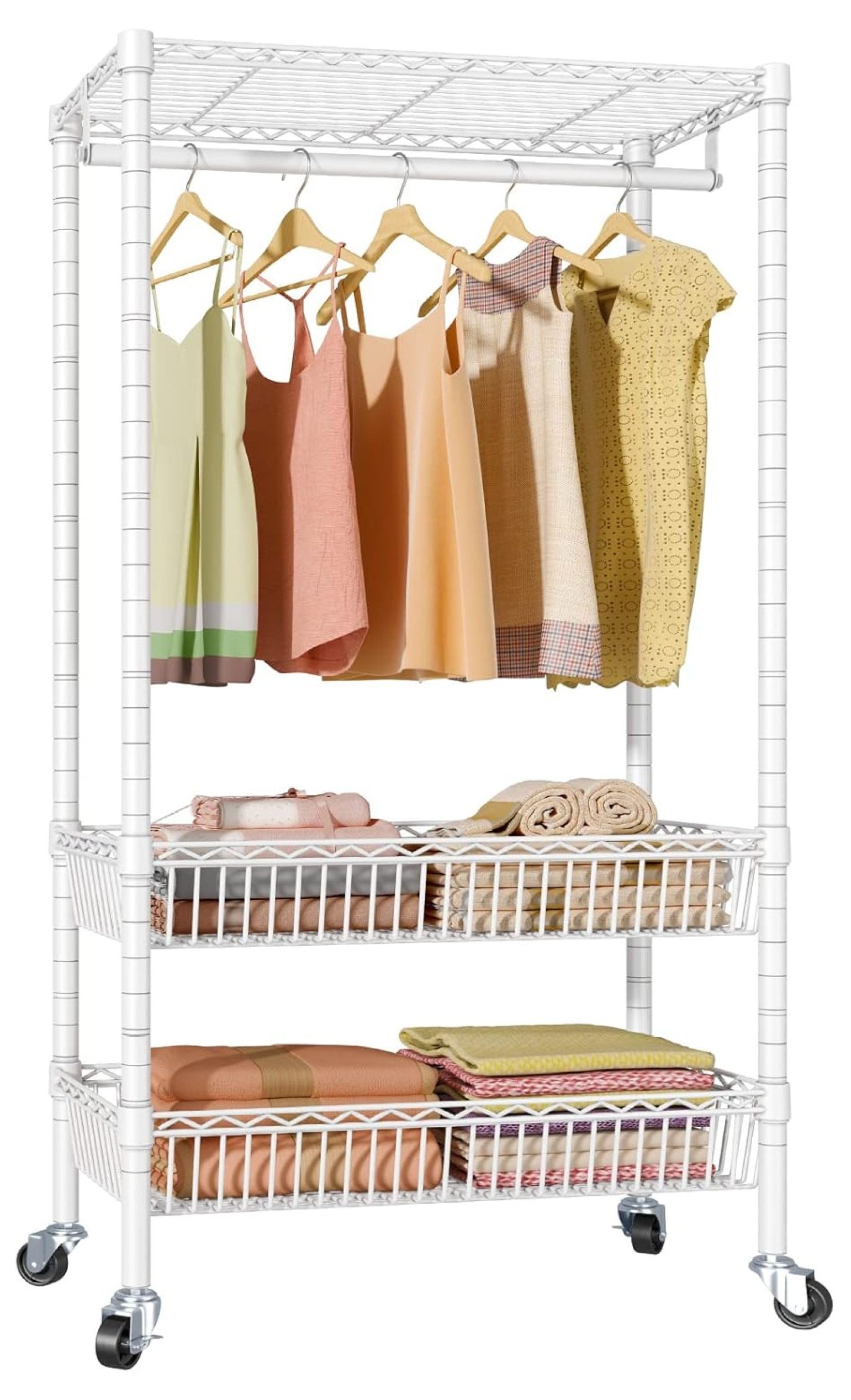 R2 Rolling Garment Rack Heavy Duty Clothes Rack for Hanging Clothes