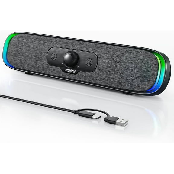 R200 Bluetooth Computer Speakers, Compact PC Speakers, USB C/USB Plug & Play Desktop Speaker with Colorful LED Lights, Clear Sound Wired PC Soundbar for Computer Desktop Laptop Monitor