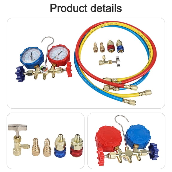 R22/R134A/R410A/R404A Manifold Gauge Set Precise Air Conditioning Pressure Gauge With Hoses Adjustable Couplers Adapter Kit