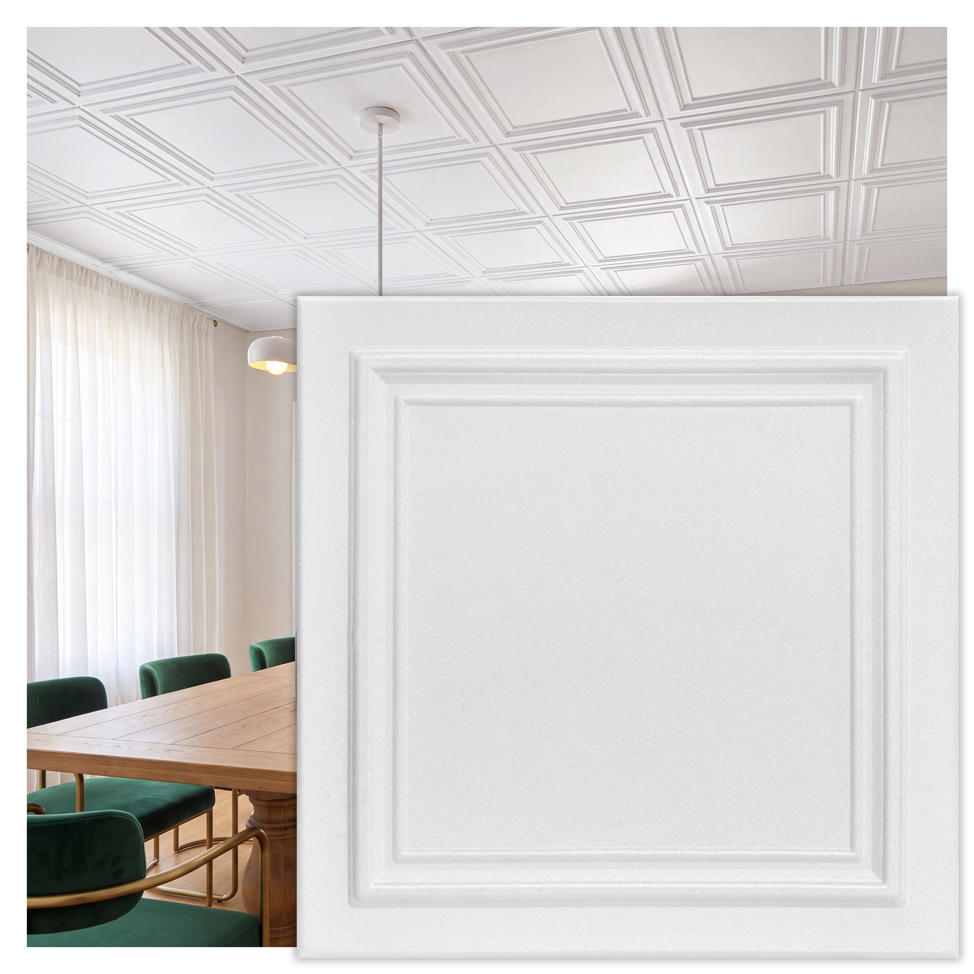 R24-Line Art Foam Glue-up Ceiling Tile in Plain White (21.6 Sq.ft / Pack) - 8 Pieces