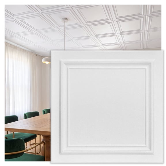 R24-Line Art Foam Glue-up Ceiling Tile in Plain White (21.6 Sq.ft / Pack) - 8 Pieces