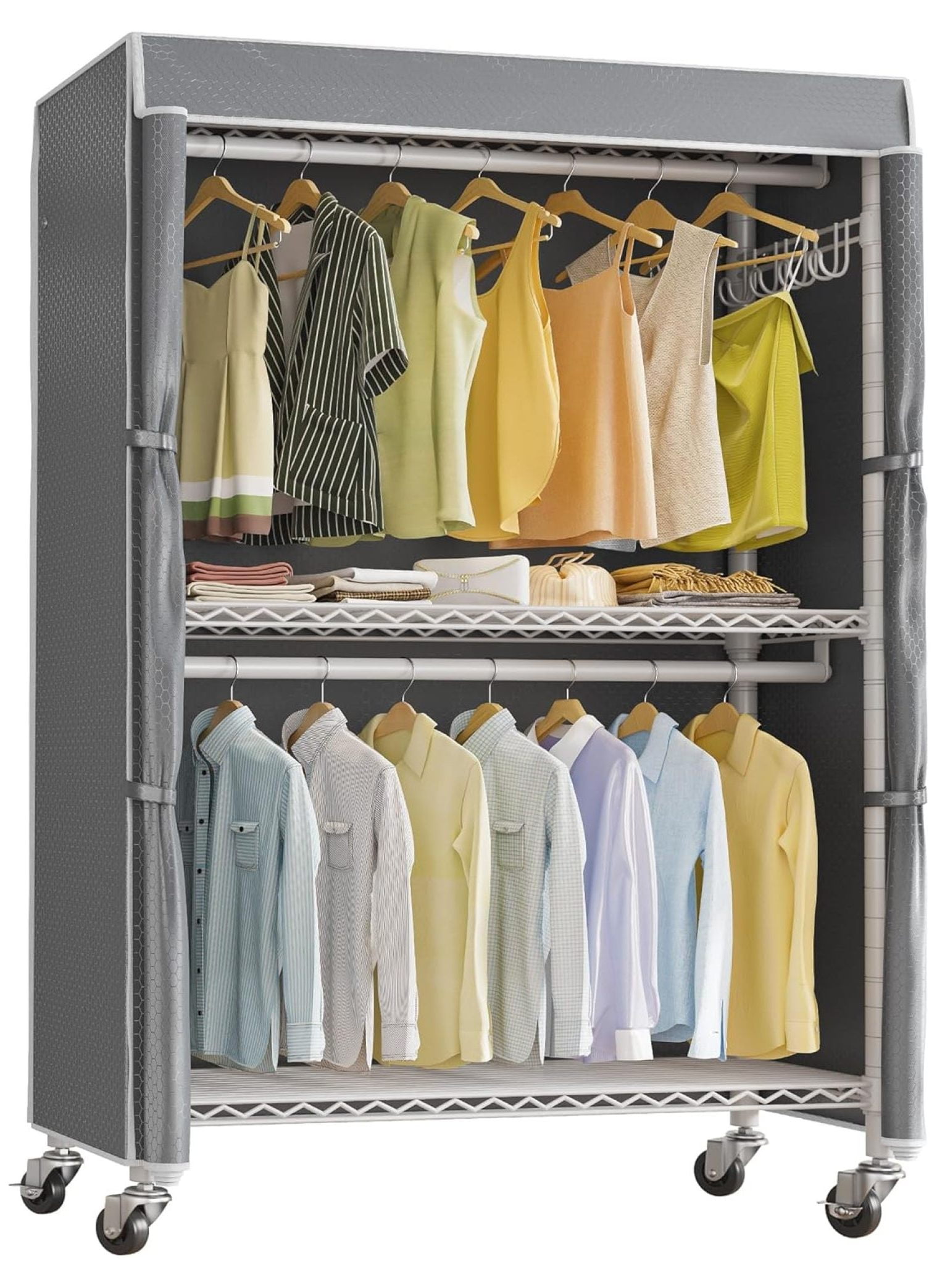 R2C Plus Heavy Duty Rolling Garment Rack with Cover Clothing Racks for ...