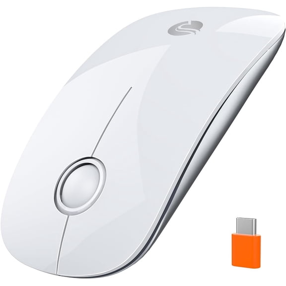 R306C USB C Wireless Mouse, Type-C 2.4GHz Portable Computer Mouse, Silent Click, Ultra-Slim, 3-Speed DPI, 480 Hours Battery Life, for USB-C Laptops, MacBook, iPad, Surface Pro, MacOS - White