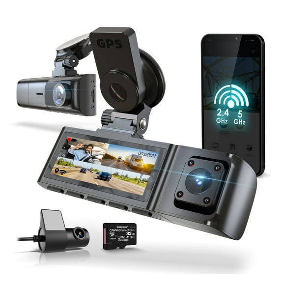 R316-3 Triple Channel Dash Cam - 2.5K Front, Dual 1080p Rear and Cabin Cameras, Wi-Fi, GPS, Parking Monitor, and G-Sensor
