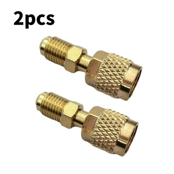 R32/R454B Brass Refrigerant Adapter - 1/4" Female to Male Reverse Thread for HVAC Systems