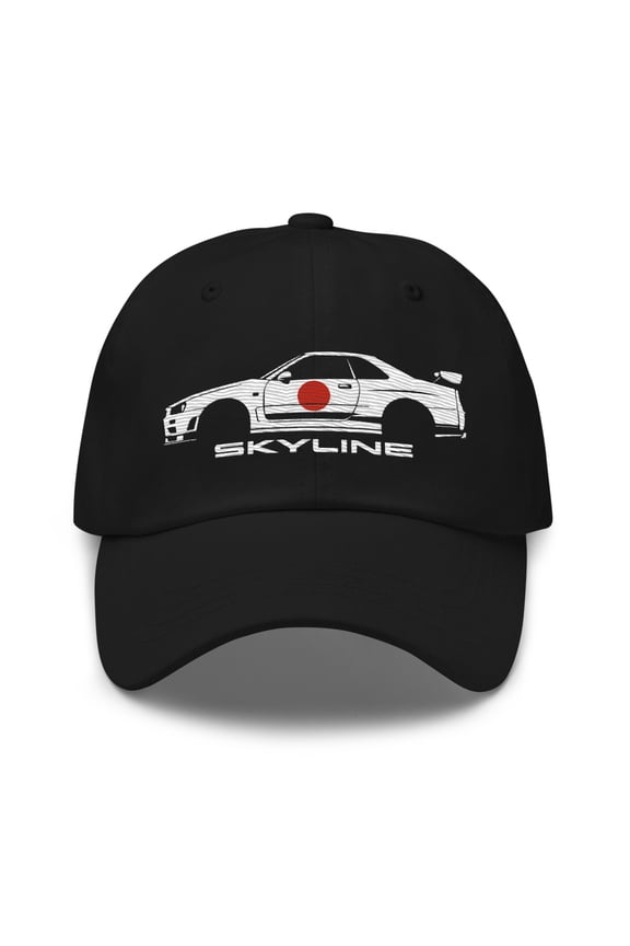 R34 GT-R Skyline Dad hat for JDM Car Enthusiasts Japanese Automotive Culture GTR Cap (Black)