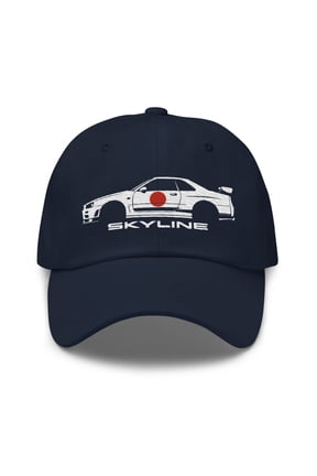 R34 GT-R Skyline Dad hat for JDM Car Enthusiasts Japanese Automotive Culture GTR Cap (Navy)
