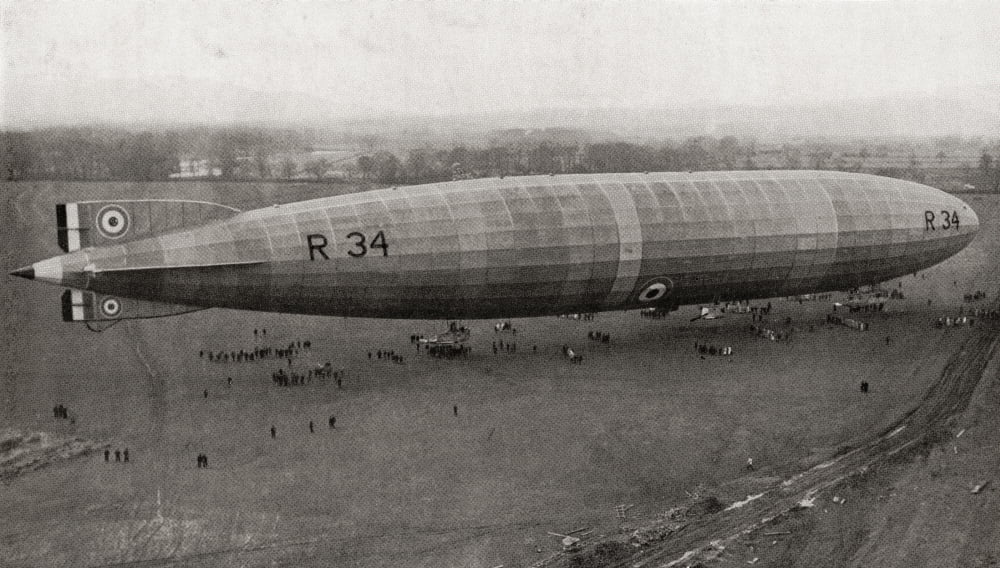 The R34 Rigid Airship The First Aircraft To Make An East-To-West Crossing Of The Atlantic Ocean On 6 July 1919 From The Year 1919 Illustrated Canvas Art - Ken Welsh Design Pics (20 x 11)