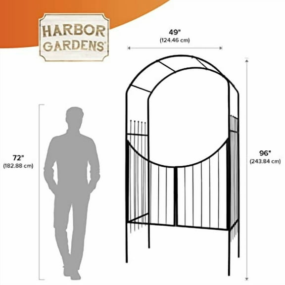 R356HG Savannah Arch and Gate,49 in Wide x 96 in High x 24 in Deep, Black High, Black