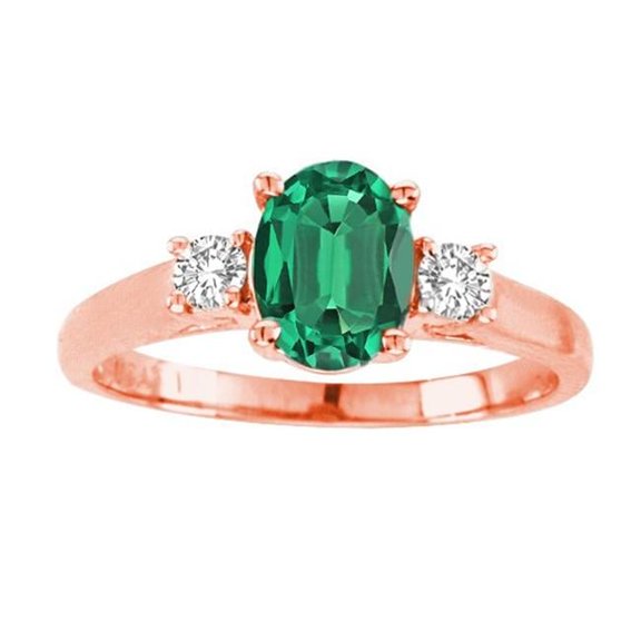 R3676-14R-EM64-si-2 6 x 4 in. 14K Rose Gold Oval Emerald SI-2 Gemstone Anniversary Ring