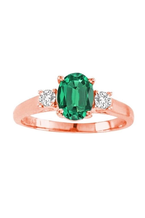 R3676-14R-EM64-vs-2 6 x 4 in. 14K Rose Gold Oval Emerald VS-2 Gemstone Ring
