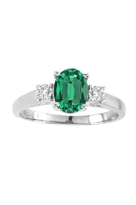 R3676-14W-EM64-i-1 6 x 4 in. 14K White Gold Oval Emerald I-1 Gemstone Anniversary Ring