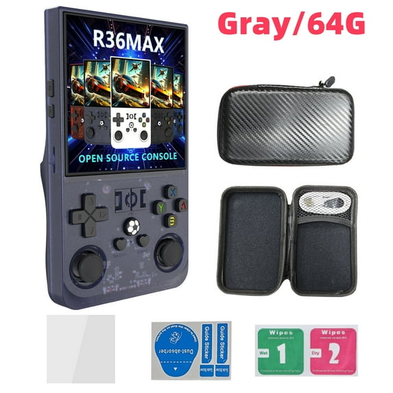 R36MAX open source handheld game console, 4.0-inch 3D large screen, GBA dual joystick, arcade nostalgia,gray,64G