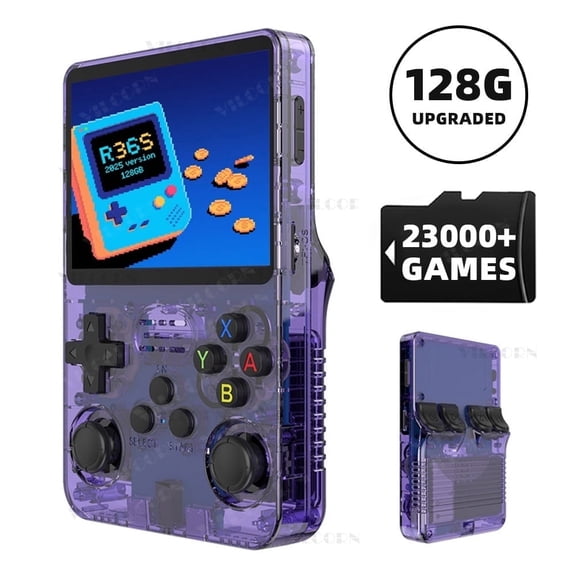 VILCORN R36S ArkOS 2.0 Handheld Video Game System 128G, Purple, for Gift