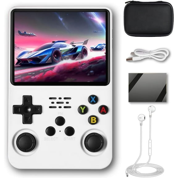 R36S Handheld Game Console 3.5 inch Preinstalled Emulator System Transparent Purple 64GB