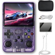 R36S Handheld Game Console 3.5 inch Preinstalled Emulator System Transparent Purple 64GB