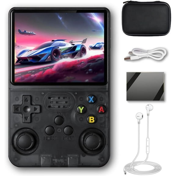 R36S Handheld Game Console 3.5 inch Preinstalled Emulator System Transparent Purple 64GB