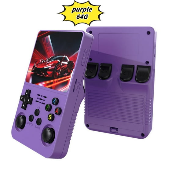 R36S Open Source Handheld Game Console with Large Screen High Memory Long Battery Life Purple-2 64G