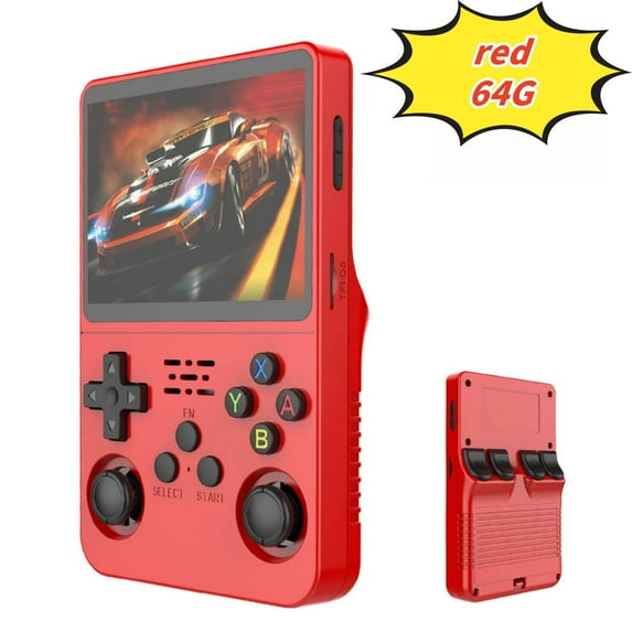 R36S Open Source Handheld Game Console with Large Screen High Memory Long Battery Life Red-2 64G