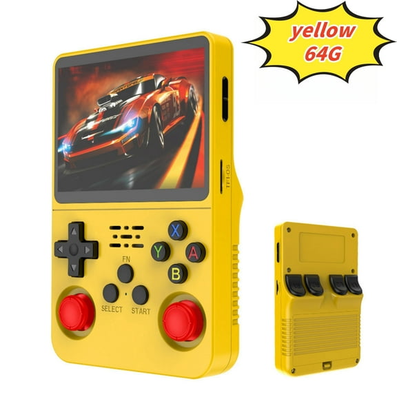 R36S Open Source Handheld Game Console with Large Screen High Memory Long Battery Life Yellow 64G