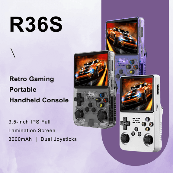 R36S Open Source Retro Handheld Purple 128G: Large Screen, Massive 128G Memory & Long-Lasting Big Battery