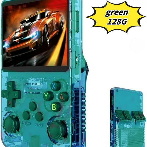 R36S open source handheld game console, large screen, large memory, large battery,green ,128G