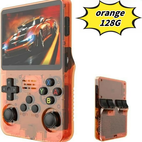 R36S open source handheld game console, large screen, large memory, large battery,orange,128G