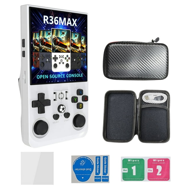 R36max Game Consoles, Hd Gaming Gift Set: 4.0 Inch Ips Screen + 18000+ Classic Games Portable Console White 64G